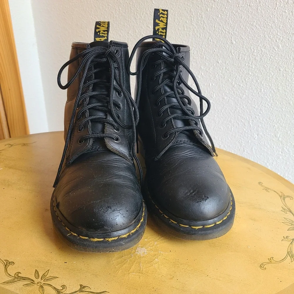Dr. Doc Martens Pascal‎ Air Wair 1460 EU 42 US 9 Black Leather Combat Punk Boots - Picture 2 of 7